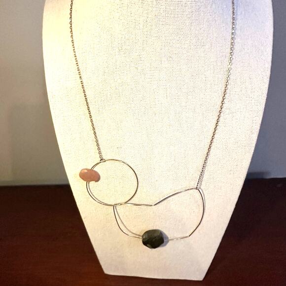 Abstract Faceted Bead Shapes Chain Necklace Goldtone Vermeil Marked 925 - Picture 6 of 6